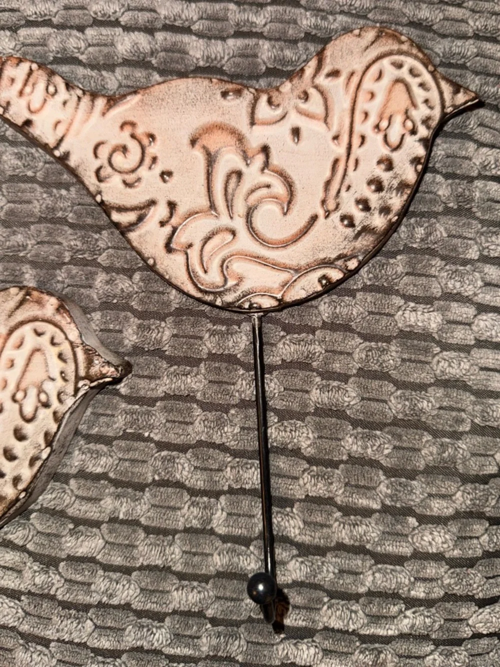 Set of 2 Farmhouse Bird Wall Hooks - Distressed Filigree Design